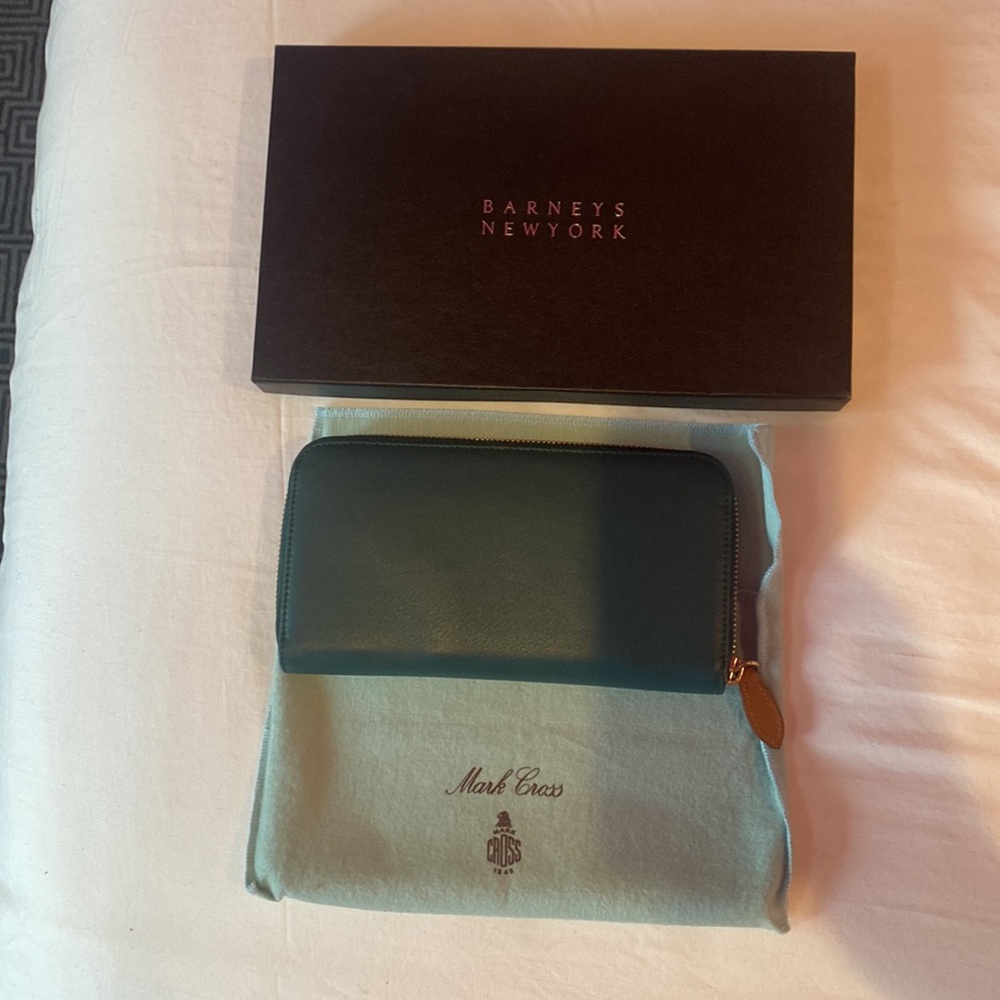 Mark Cross Teal Zip-Around Leather Wallet - Picture 2 of 6